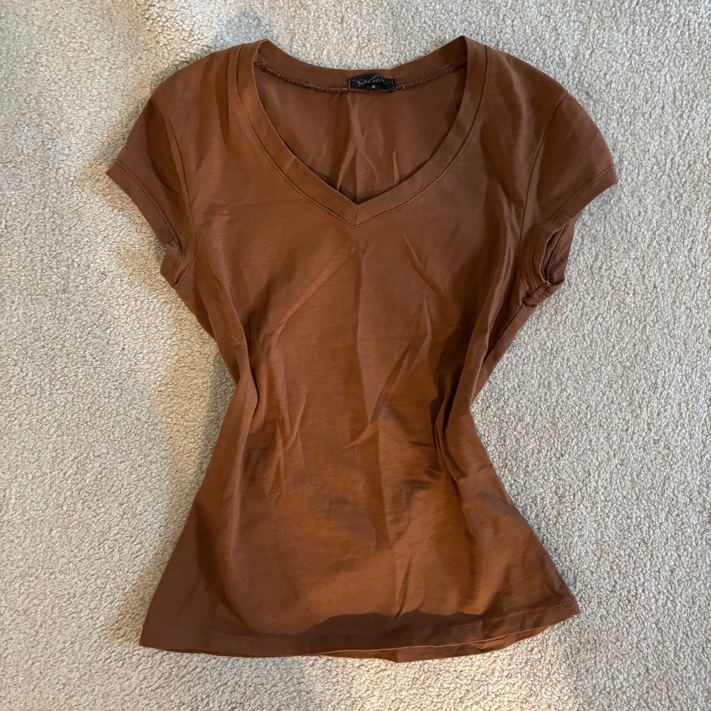 Brown Fitted V Neck - Size S